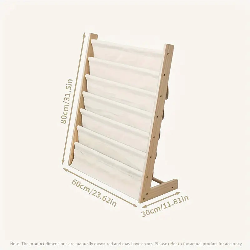 Rustic Puidust Raamatukapp Eemaldatavate Kangast Kottidega – Mitme Tasandi Põrandale Asetatav Ladustamisriiul, Kruvitud Kinnitusega, Kreemikasvalge, Vajalik Kokku Panek