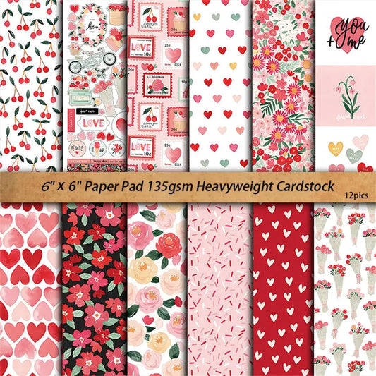 12-leheline suur formaat retrostiilis "Minu Valentine's Day" materjalipaberite komplekt – päeviku kaunistamiseks, DIY tööriistad õpilastele, kontoritarbed, kunst ja käsitöö