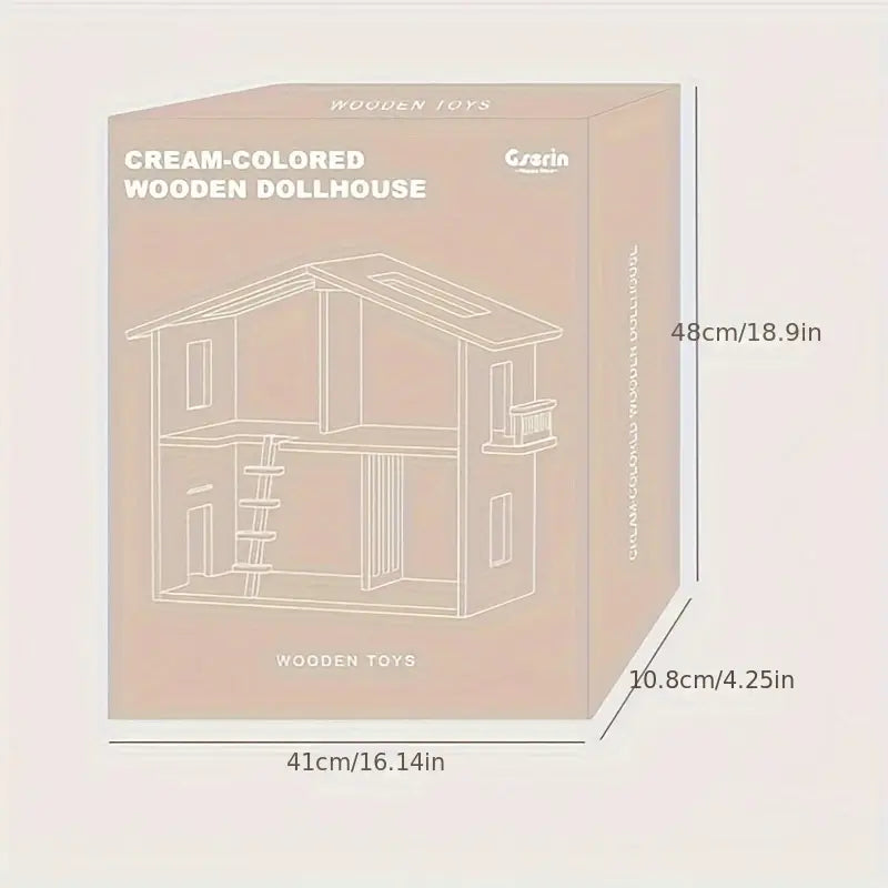 Skandinaavia Inspiratsiooniga Puidust NukuMaja – Kreemikas Khaki, Interaktiivne Mänguvilla Lastele ja Vanematele, DIY Kokku Panemise Mänguasjade Komplektil