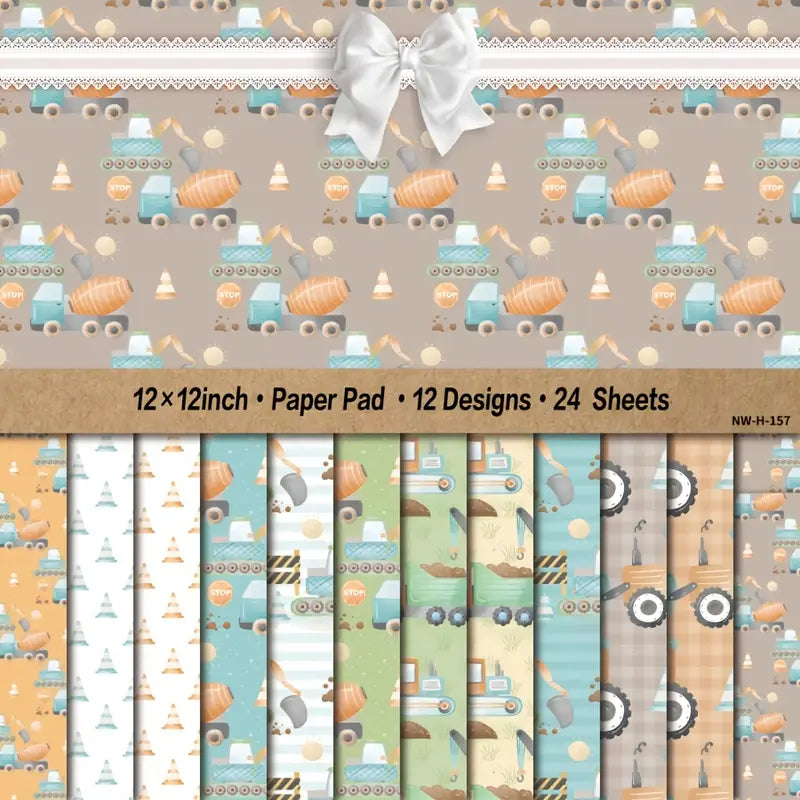 30.48x30.48 cm Paberikomplekt – 24 lehte, multikaalsed ehitusmasinate kunstipaberid, kraafikapaber scrapbookinguks, õnnitluskaartide tegemiseks, DIY dekoratiivseks taustaks
