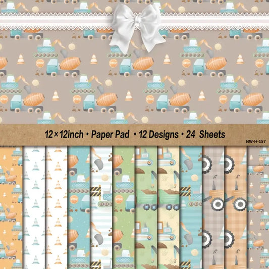 30.48x30.48 cm Paberikomplekt – 24 lehte, multikaalsed ehitusmasinate kunstipaberid, kraafikapaber scrapbookinguks, õnnitluskaartide tegemiseks, DIY dekoratiivseks taustaks