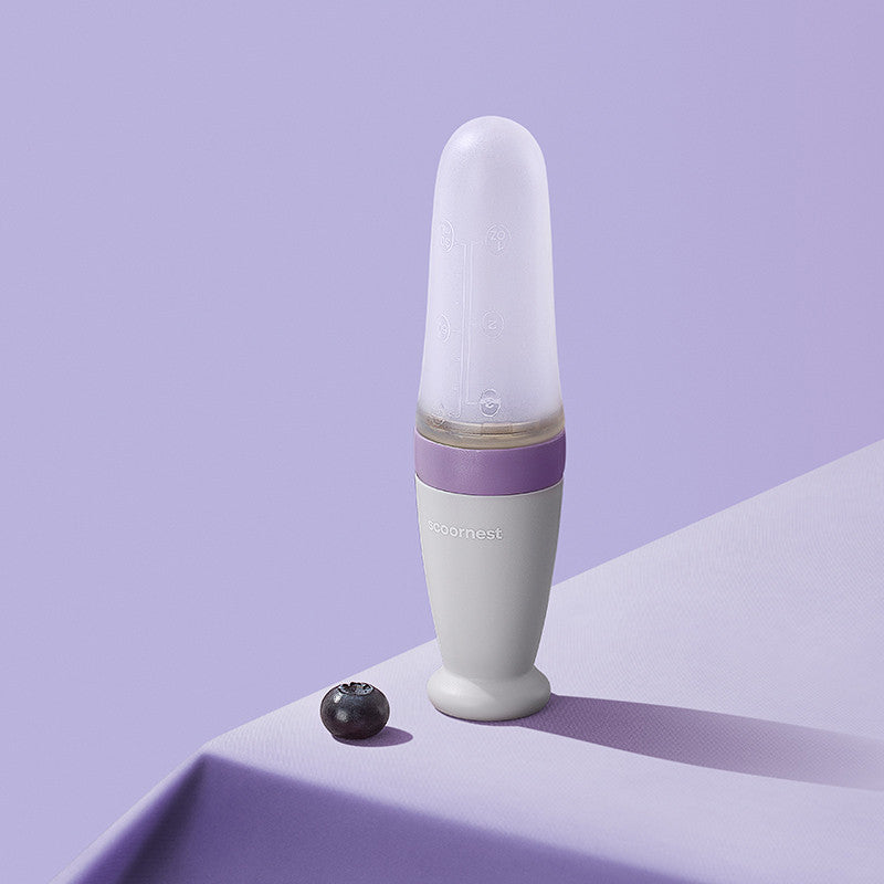 Silikoonist praktiline püreetuub-lusikas beebile