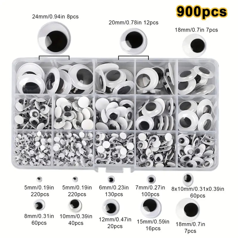 900-osaline iseliimuvate liikuvate silmade komplekt – erinevad suurused loovaks meisterdamiseks!