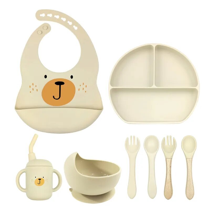 Silikoonist nõude komplekt lastele Karu, 9 tk.