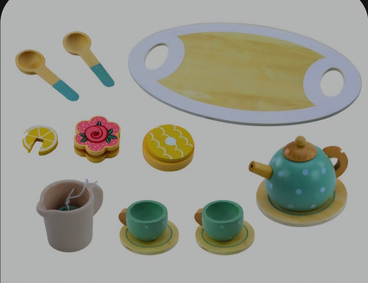 15-osaline puidust tee- ja kohviserviis lastele