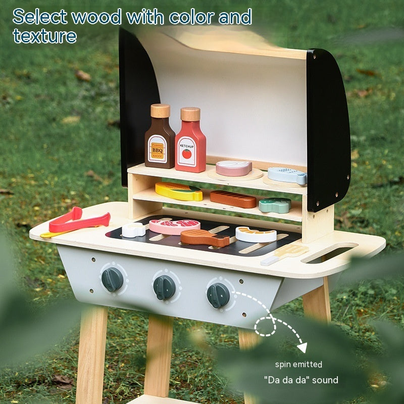 Väikelaste puidust grillimiskomplekt – mänguline rollimäng koduaias