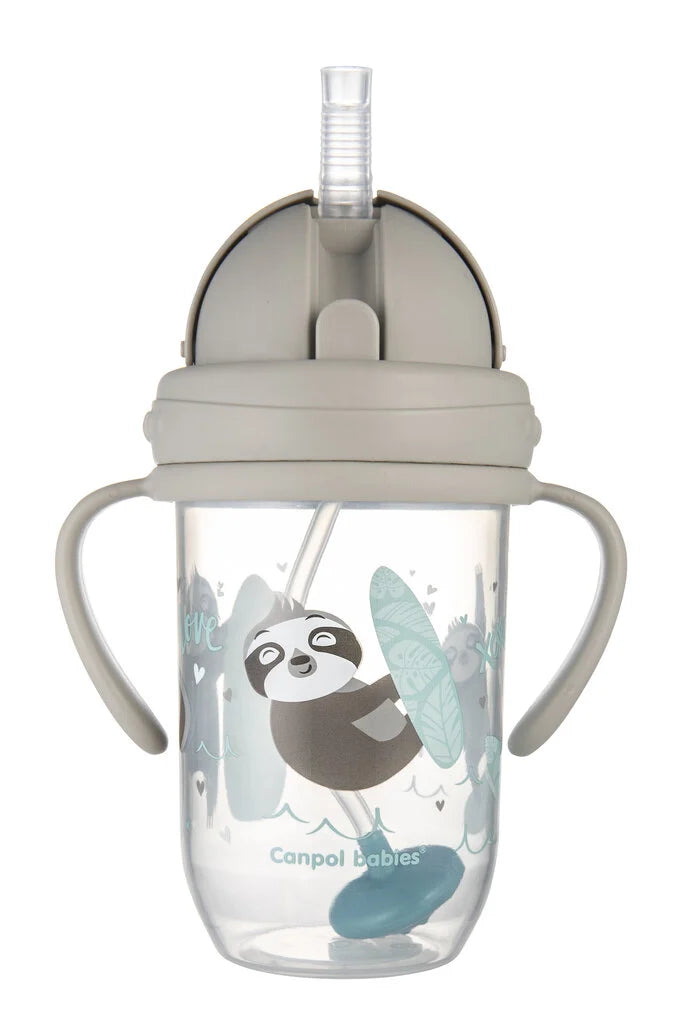 Mittelekkiv pudel kõrrega Canpol Babies Exotic Loomad, 6 kuud+, 270 ml, hall