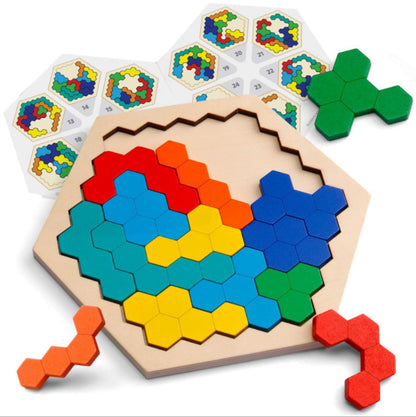 Puidust tangram pusle – kuusnurga kujuline loogikamäng