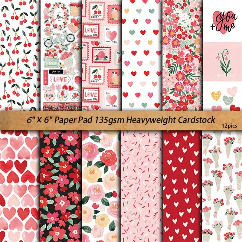 12-leheline suur formaat retrostiilis "Minu Valentine's Day" materjalipaberite komplekt – päeviku kaunistamiseks, DIY tööriistad õpilastele, kontoritarbed, kunst ja käsitöö