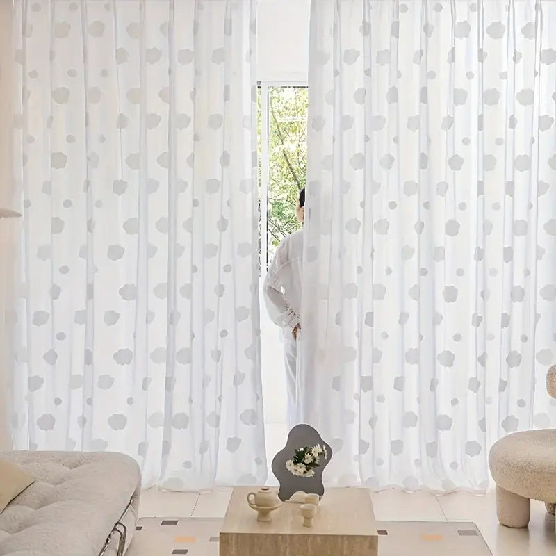2 tk Pilvevalge Lõngakardin Laste Tuppa, Lihtne ja Moodne Valgust Läbipaistev Kolmemõõtmeline Pilvekujundus, Poolläbipaistev Akenkardin, Sobib Laste Magamistuppa, Elutuppa või Eraldamiseks, Dekoratiivne Kardin 132x275 cm