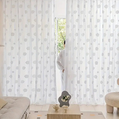 2 tk Pilvevalge Lõngakardin Laste Tuppa, Lihtne ja Moodne Valgust Läbipaistev Kolmemõõtmeline Pilvekujundus, Poolläbipaistev Akenkardin, Sobib Laste Magamistuppa, Elutuppa või Eraldamiseks, Dekoratiivne Kardin 132x275 cm