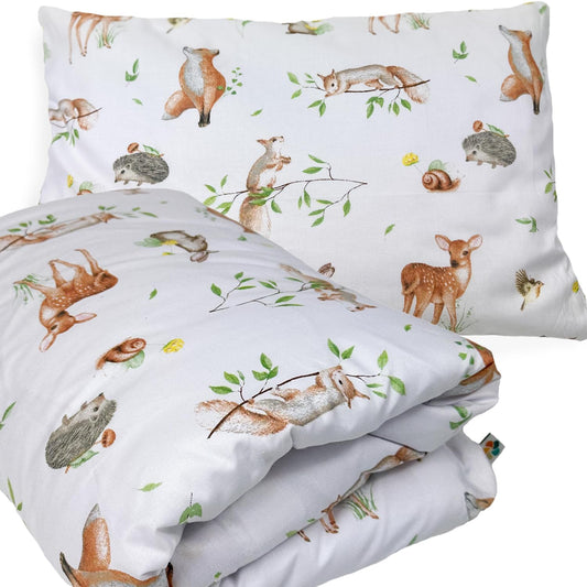 100% Puuvillased Voodipesu Komplekt, 100 x 135 cm + 40 x 60 cm, Metsamotiiv, YKK Tõmblukk, Täiuslik Kingitus Lastele