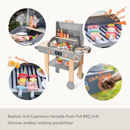 Laste puidust grillikomplekt – realistlik BBQ mänguköök tarvikutega (3+)