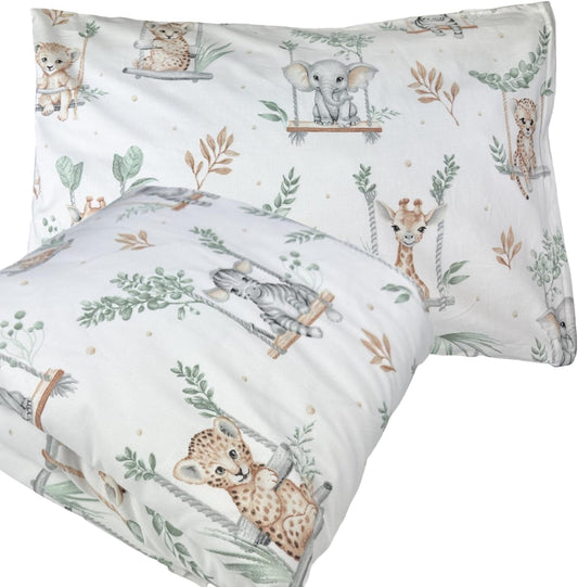 100% Puuvillased Voodipesu Komplekt, 100 x 135 cm + 40 x 60 cm, Metsamotiiv, YKK Tõmblukk, Täiuslik Kingitus Lastele