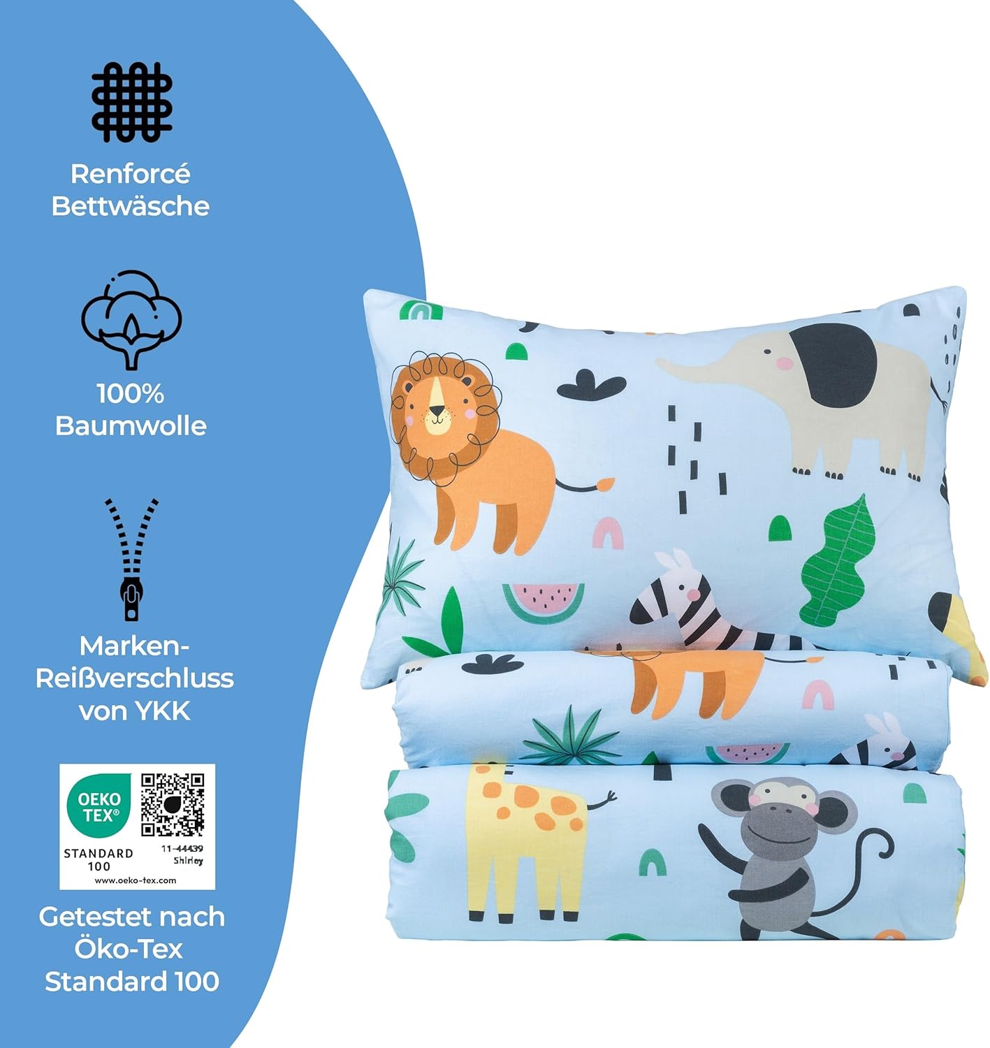 Laste Voodipesu Loomade Motiiviga, 100% Puuvill, 100 x 135 cm, Oeko-Tex