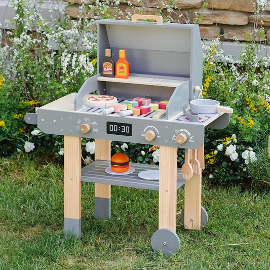 Laste puidust grillikomplekt – realistlik BBQ mänguköök tarvikutega (3+)