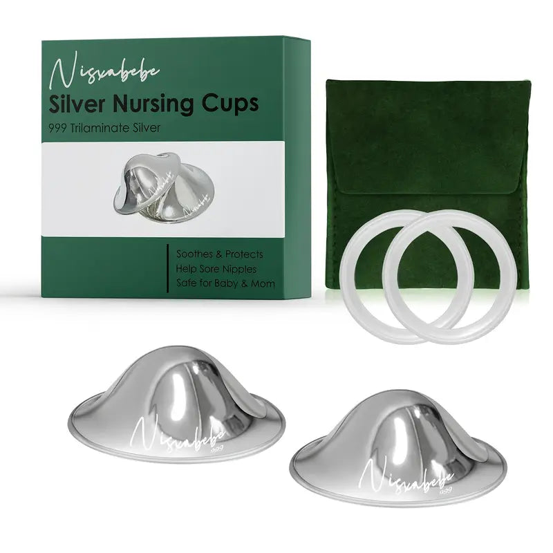 Silvery Nursing Cups – Vasega Nibukaitsmed + 2 Silikoonist Kaitserõngast
