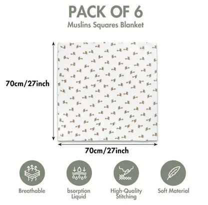 Bambuse (70%) ja musliinkanga (30%) segu lappide komplekt 6 tk 70x70 cm