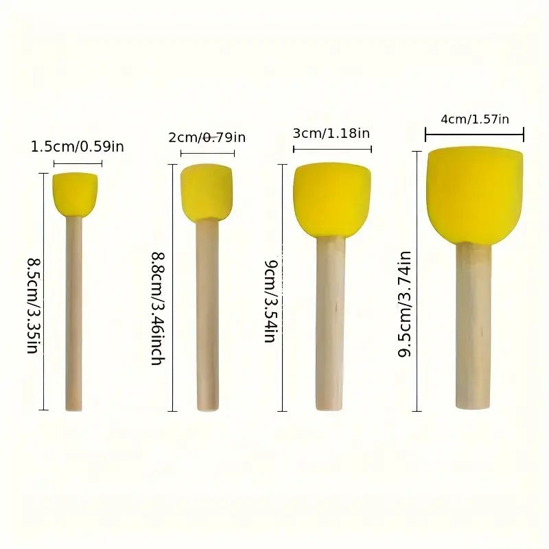 24-osaline kollaste käsna-pintslite komplekt – ümmarguse seenekujulise otsaga, ideaalne graffiti, maalimise ja kunstiprojektide jaoks