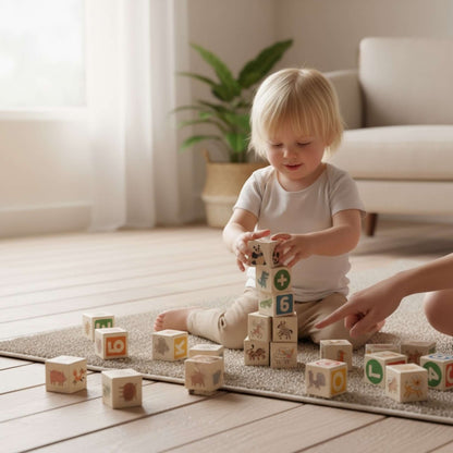 Puidust tähe- ja numbrikuubikud – 36 tk
