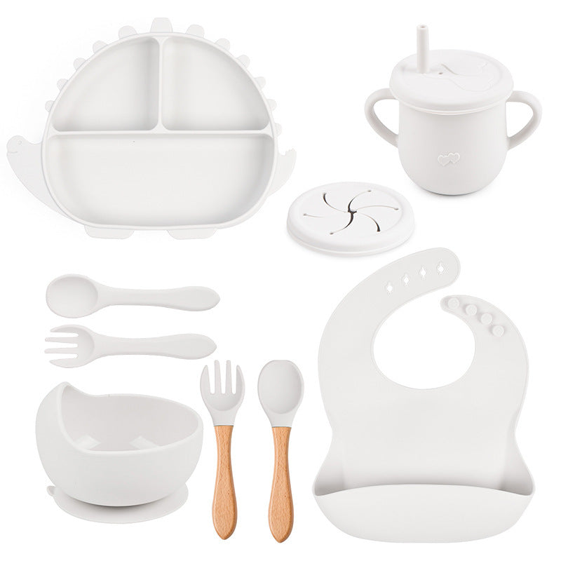 8-osaline laste silikoonist lauanõude komplekt dinosaurus