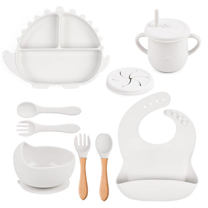 8-osaline laste silikoonist lauanõude komplekt dinosaurus