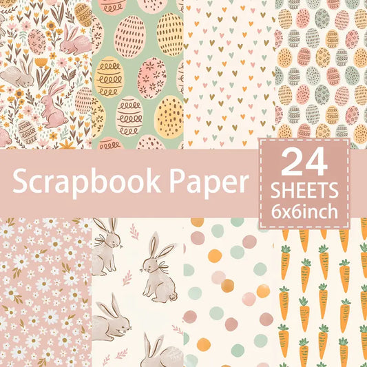 24-osaline lihavõttepühade teemaline kraafikapaberikomplekt – 15,24x15,24 cm dekoratiivsed käsitööpaberid, vintage jänesefarmi disain, ideaalne DIY päevikute, õnnitluskaartide ja plaanijate jaoks