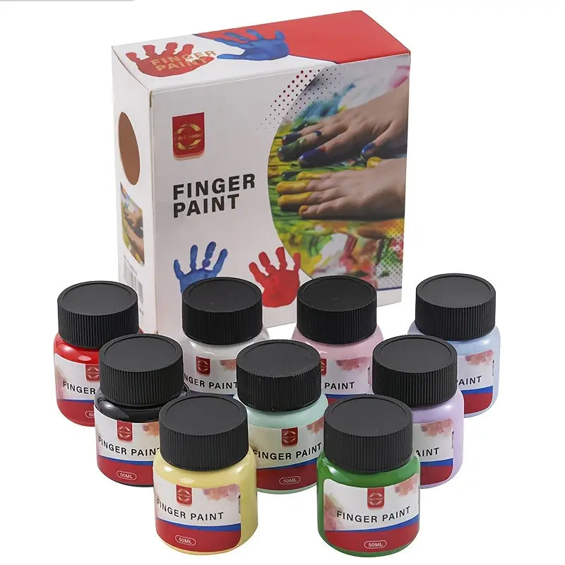 9 värvi pestav sõrmevärvide komplekt, 50 ml/1,69 untsi sõrmevärvid, mittetoksiline sõrmede maalimispigment, grafiti maalimise pigmendipintsel, pestav, sõrmede maalimise tarvikud kingituste jaoks
