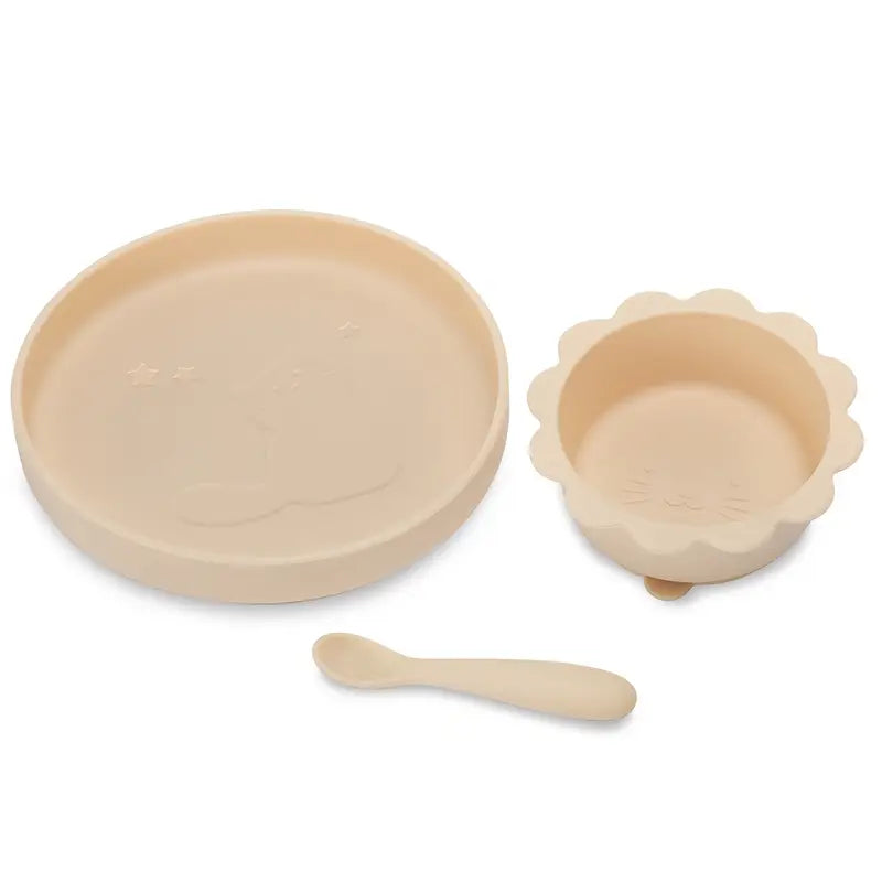 3-osaline silikoonist kausikomplekt – toidukindel, kuumakindel ja ohutu