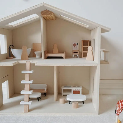 Skandinaavia Inspiratsiooniga Puidust NukuMaja – Kreemikas Khaki, Interaktiivne Mänguvilla Lastele ja Vanematele, DIY Kokku Panemise Mänguasjade Komplektil