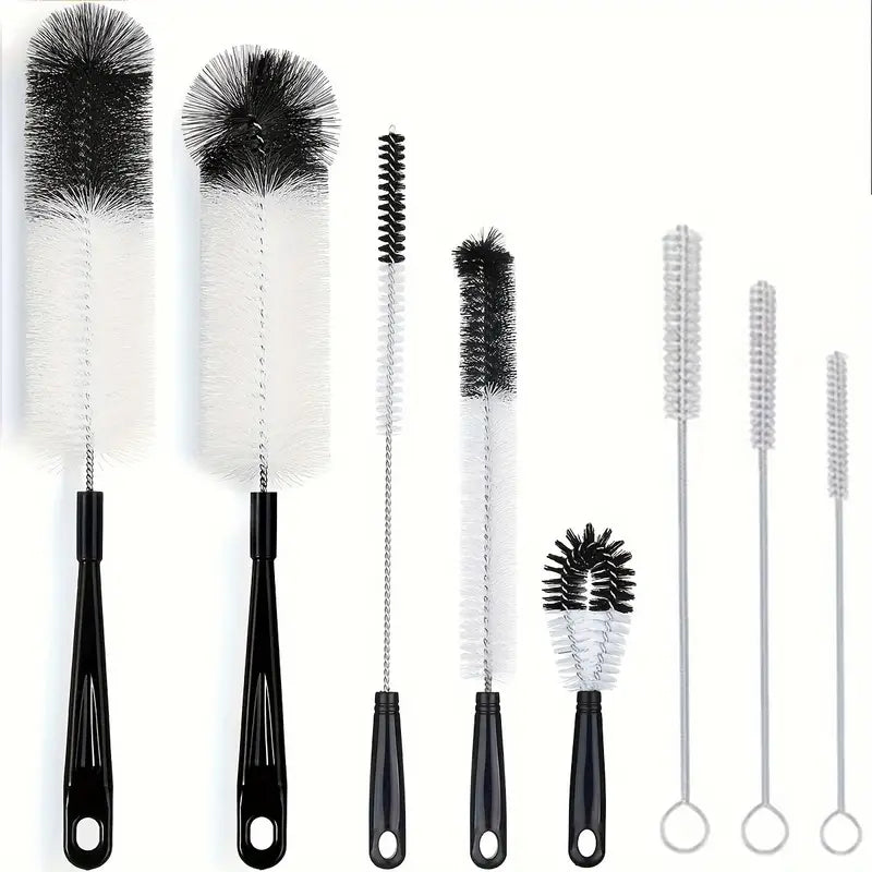 8-osaline Pudeli Harja Komplekt – Pikkade Käepidemetega Musta Värvi Harjad Kitsastele Pudelitele, Termosidele, Kõikide Üksikasjalike Puhastusvahenditega