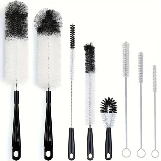 8-osaline Pudeli Harja Komplekt – Pikkade Käepidemetega Musta Värvi Harjad Kitsastele Pudelitele, Termosidele, Kõikide Üksikasjalike Puhastusvahenditega